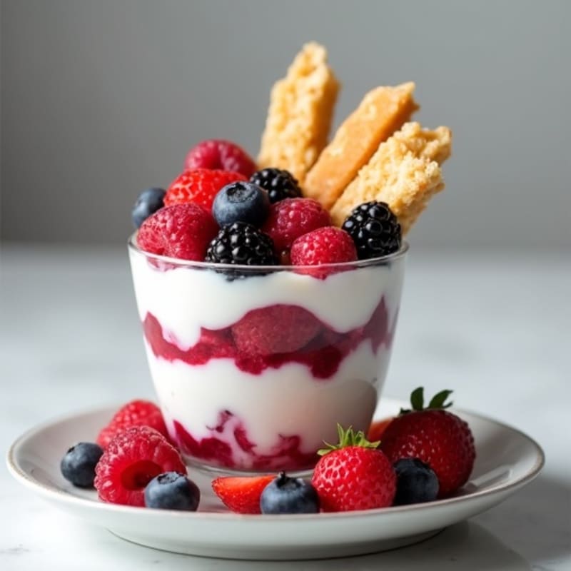 High-Protein Berry Yogurt Parfait with Sourdough Pancake Bites