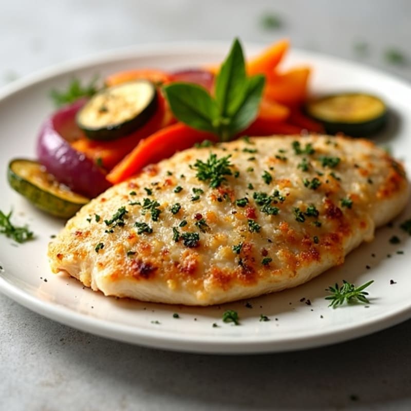Herb-Crusted Pan Seared Chicken with Roasted Vegetables