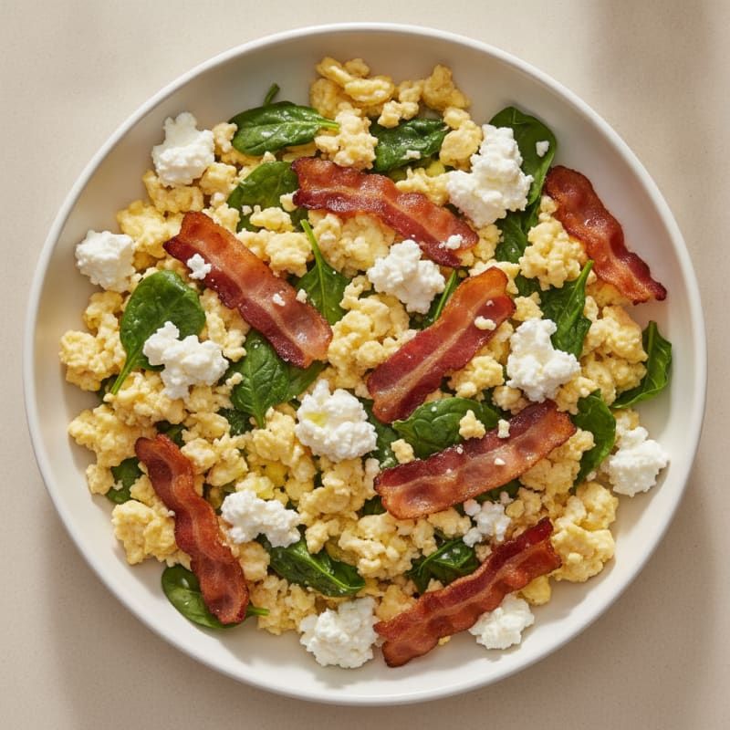 Cottage Cheese Scramble with Spinach and Turkey Bacon