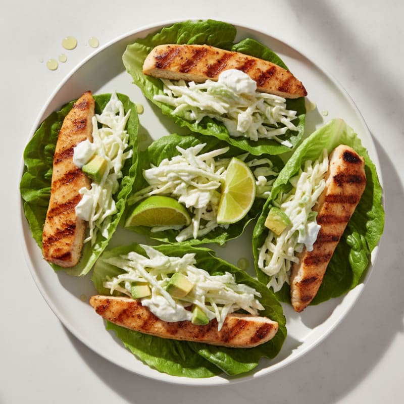 Grilled Chicken Lettuce Wraps with Cabbage Slaw