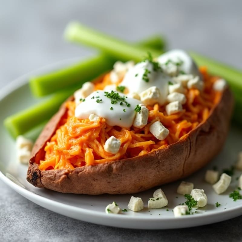 Creamy Buffalo Chicken Stuffed Sweet Potatoes