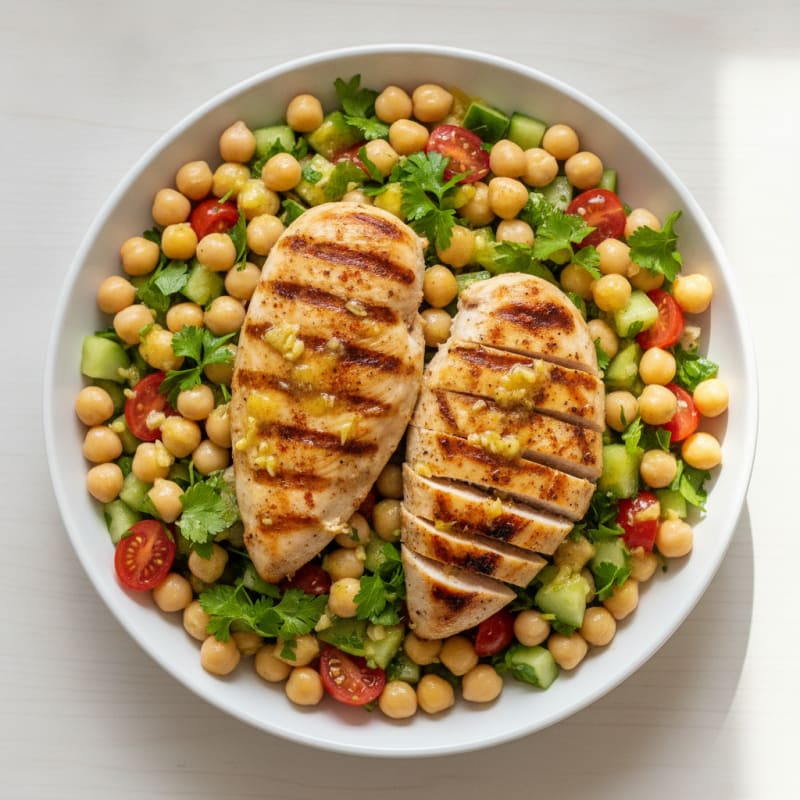 Grilled Chicken with Lemon-Garlic Chickpea Salad