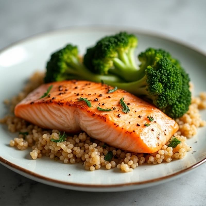 Seared Salmon with Roasted Broccoli and Quinoa