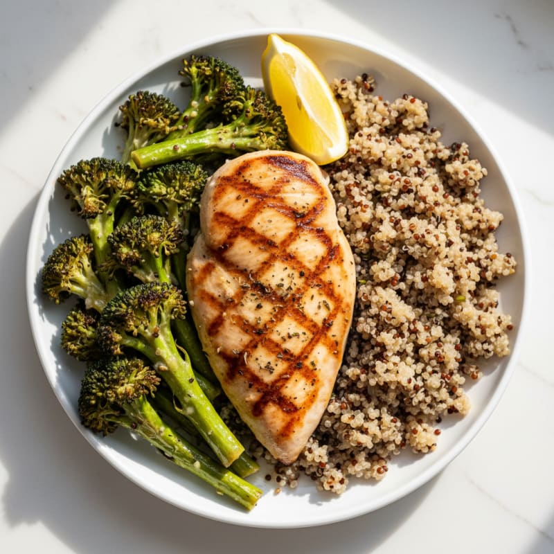 Grilled Chicken Breast with Quinoa and Roasted Broccoli