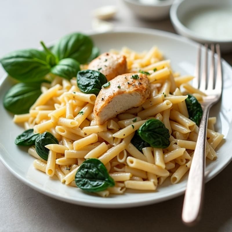 Creamy Garlic Chicken Pasta with Fresh Spinach