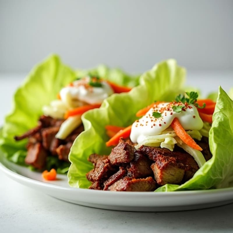 Smoky Slow Cooked Brisket Lettuce Wraps with Creamy Slaw