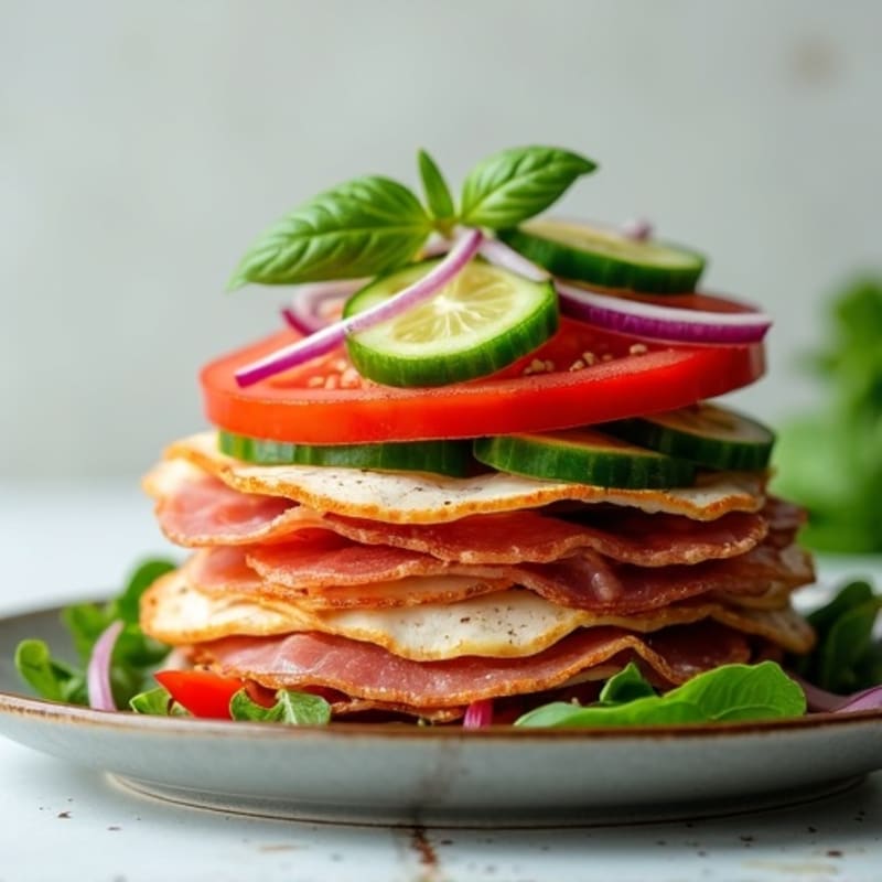Lean Turkey-Prosciutto Stack with Fresh Mediterranean Vegetables