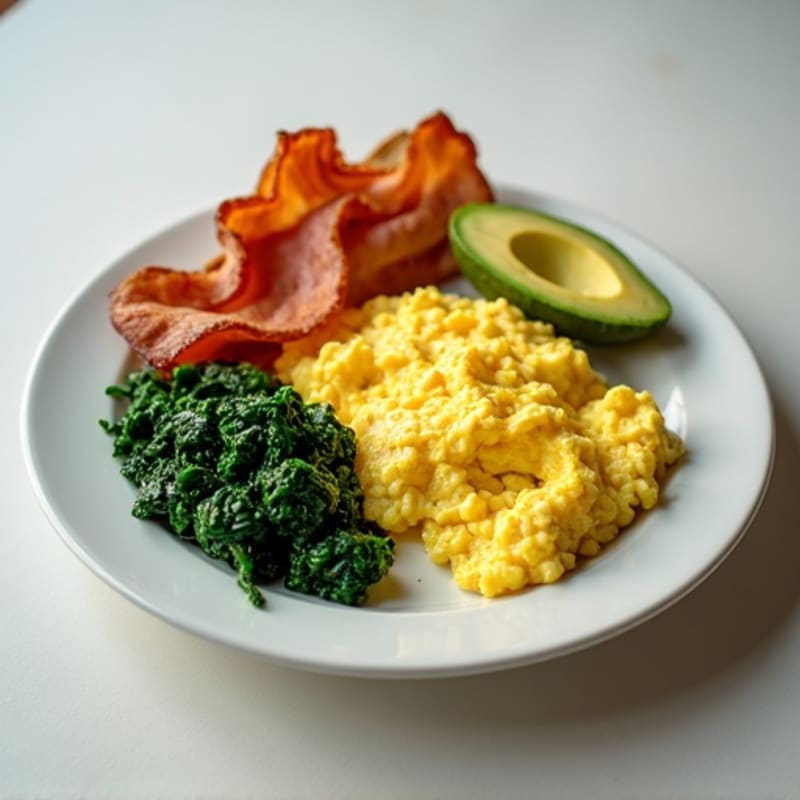 Scrambled Egg Whites with Sautéed Spinach and Turkey Bacon