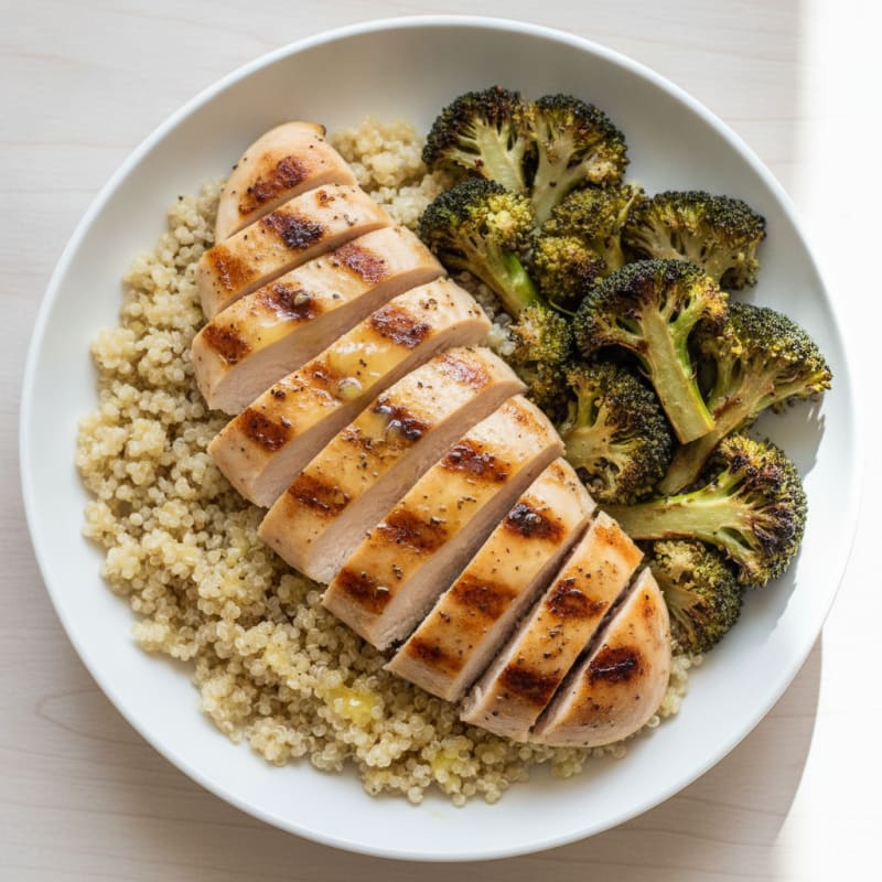 Grilled Chicken Breast with Quinoa and Roasted Broccoli