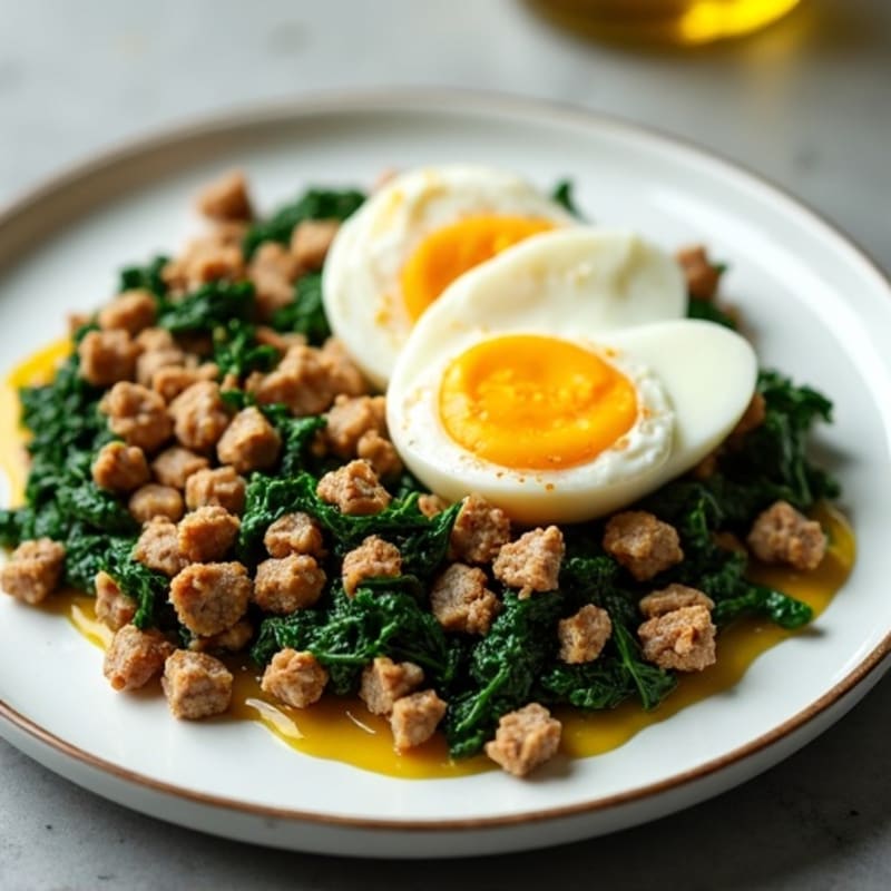 Sautéed Ground Turkey and Spinach with Scrambled Eggs