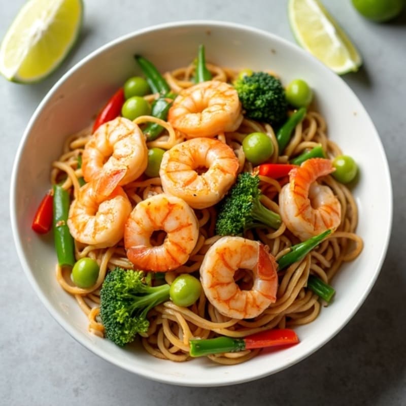 Fresh Shrimp Stir-Fry with Peanut Lime Noodles