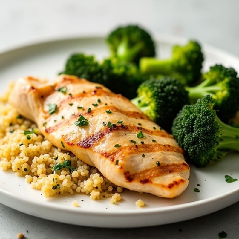 Grilled Chicken Breast with Quinoa and Roasted Broccoli