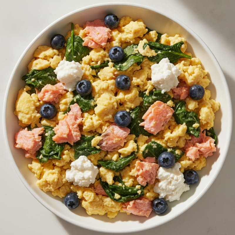 Smoked Salmon Scramble with Spinach and Cottage Cheese