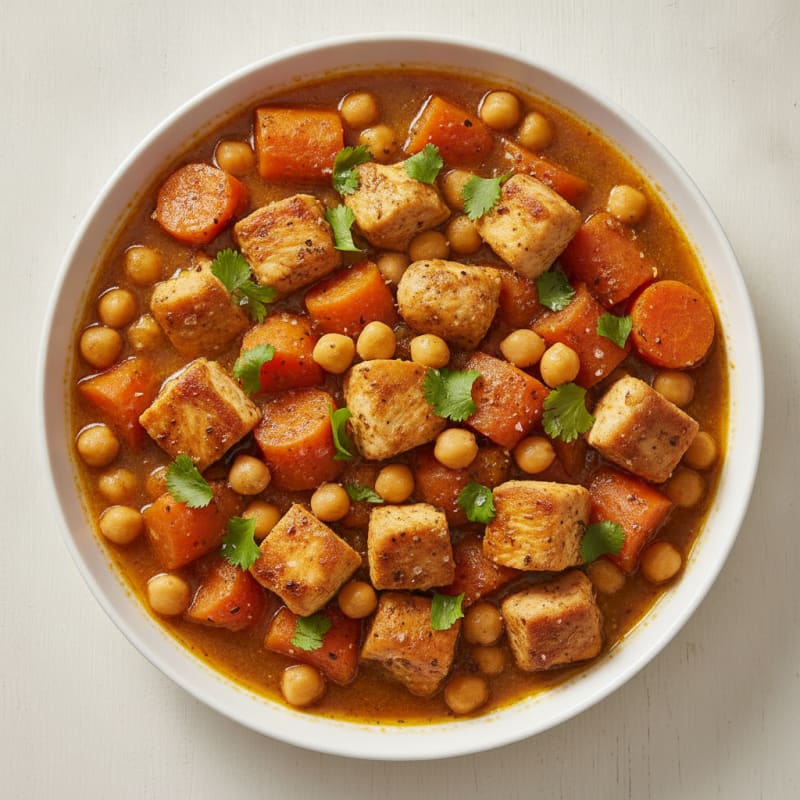 Roasted Carrot and Chickpea Tagine with Spiced Chicken