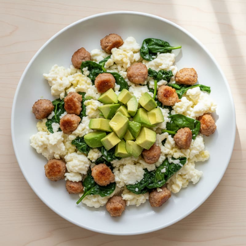 Egg White Scramble with Turkey Sausage and Spinach