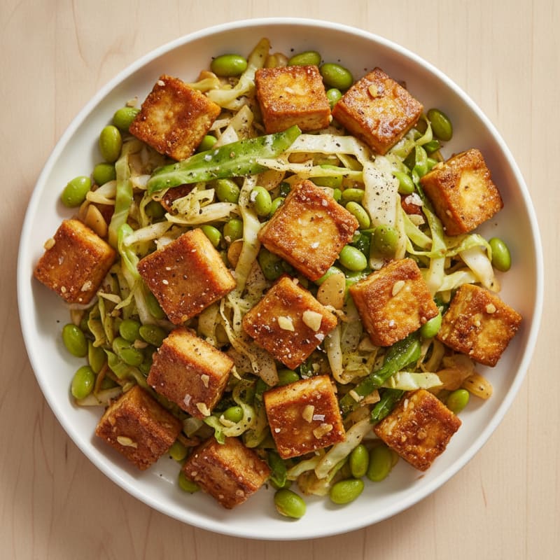 Pan-Seared Tofu with Cabbage and Edamame