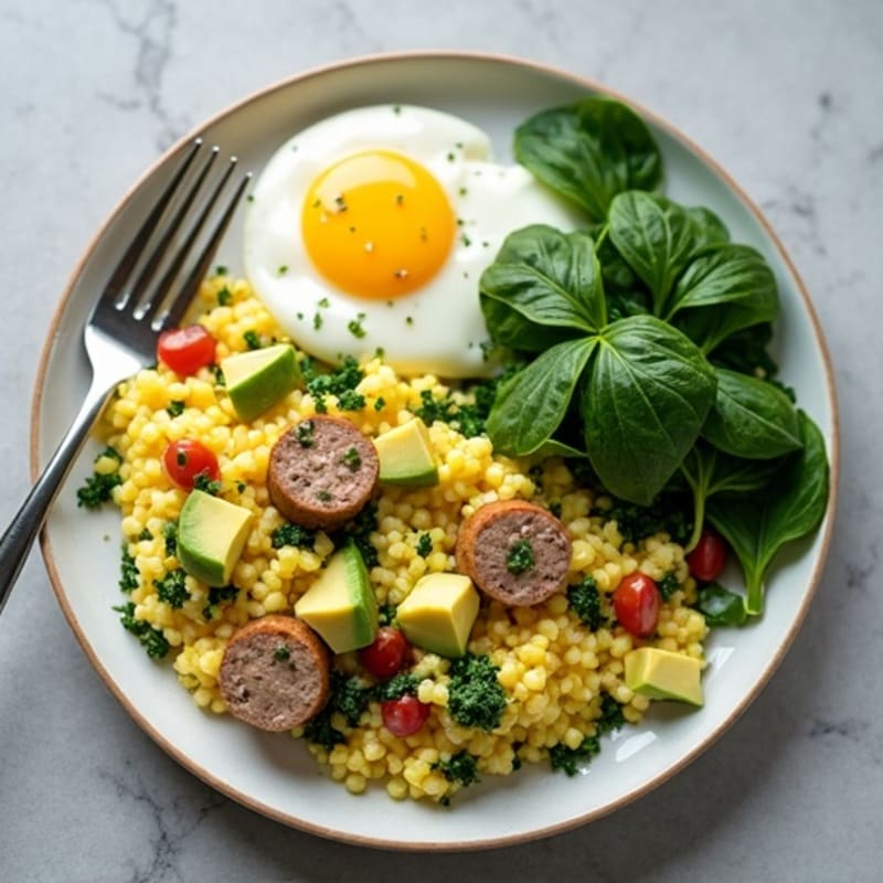 Egg White Scramble with Turkey Sausage and Sautéed Spinach