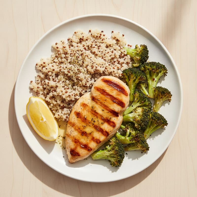 Grilled Chicken Breast with Quinoa and Roasted Broccoli