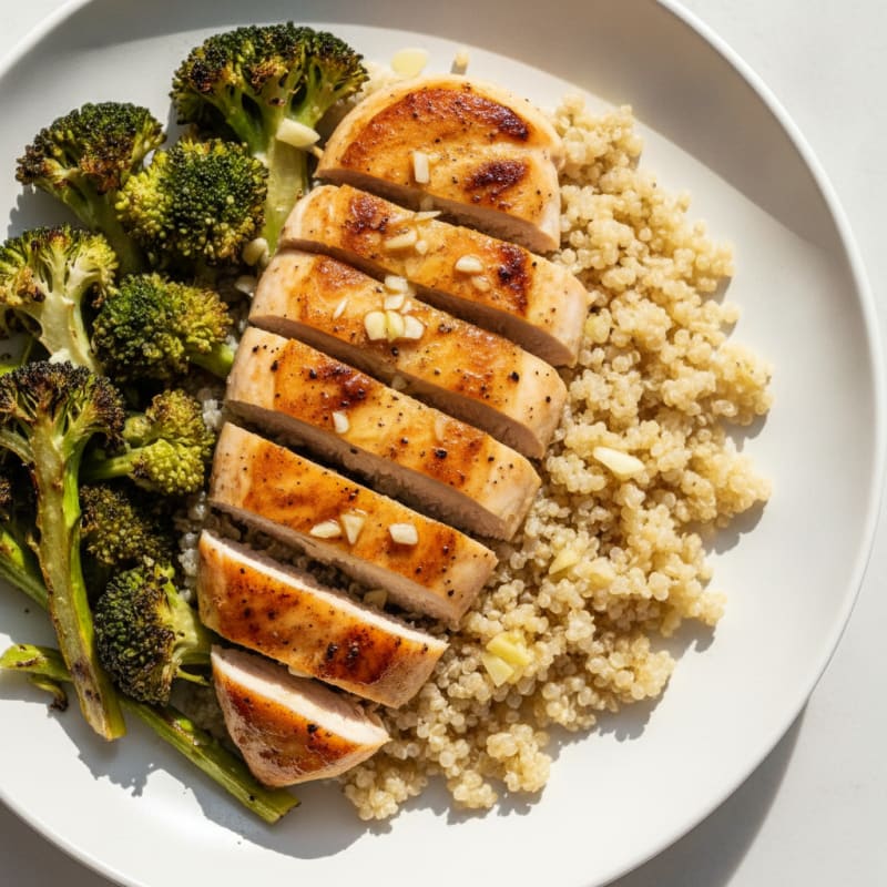 Grilled Chicken Breast with Quinoa and Roasted Broccoli