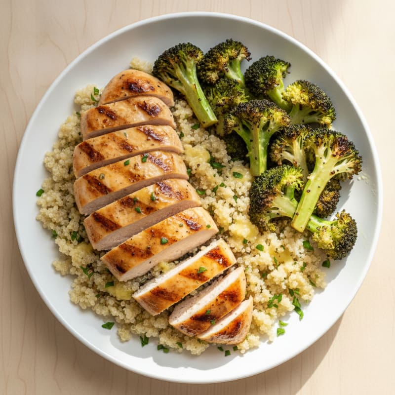 Grilled Chicken Breast with Roasted Broccoli and Quinoa