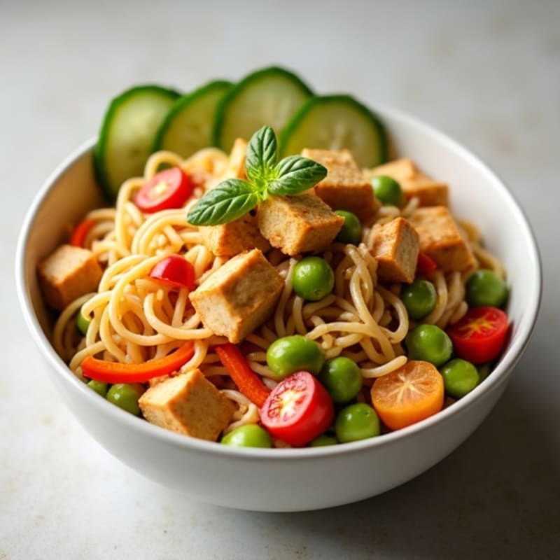 Creamy Peanut Noodles with Crispy Tofu and Fresh Vegetables