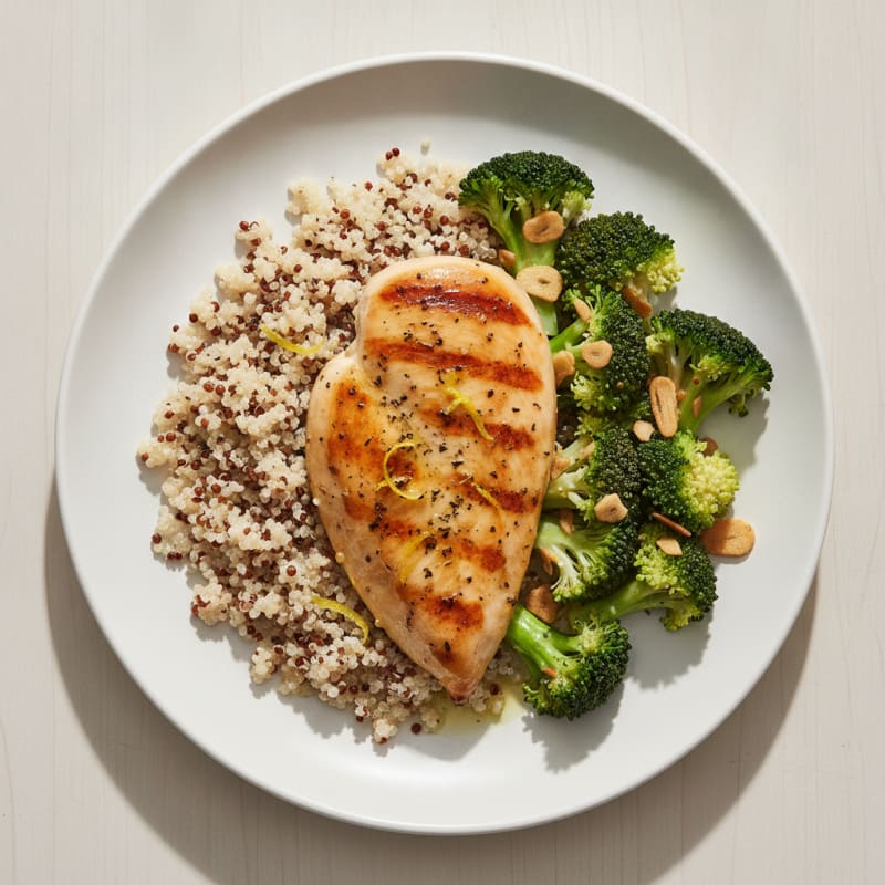 Grilled Chicken Breast with Quinoa and Steamed Broccoli