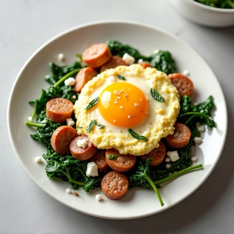 Egg White Scramble with Turkey Sausage and Spinach