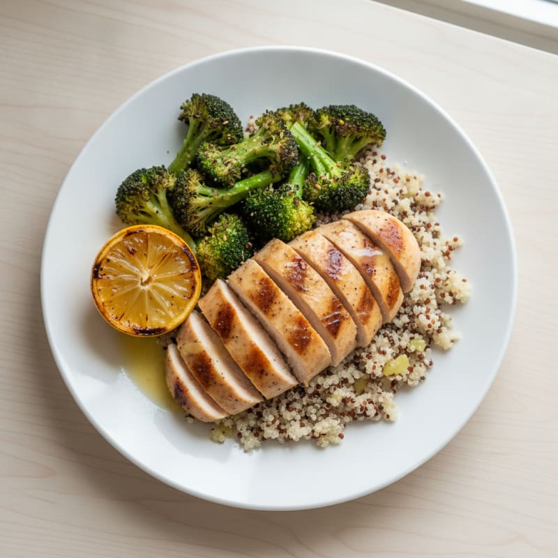 Grilled Chicken Breast with Quinoa and Roasted Broccoli
