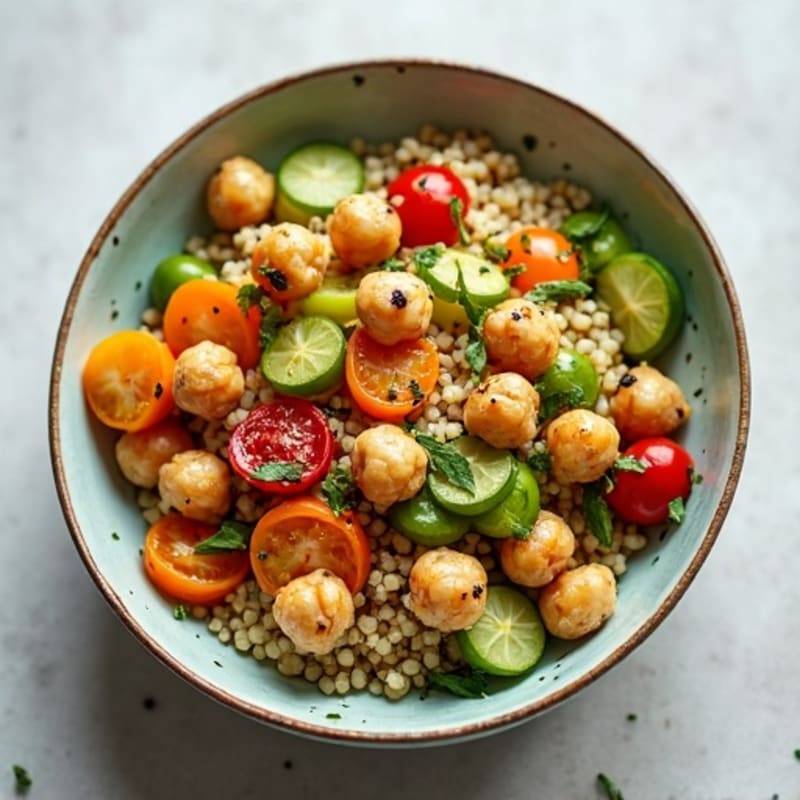 Crispy Chickpea and Roasted Vegetable Quinoa with Creamy Tahini