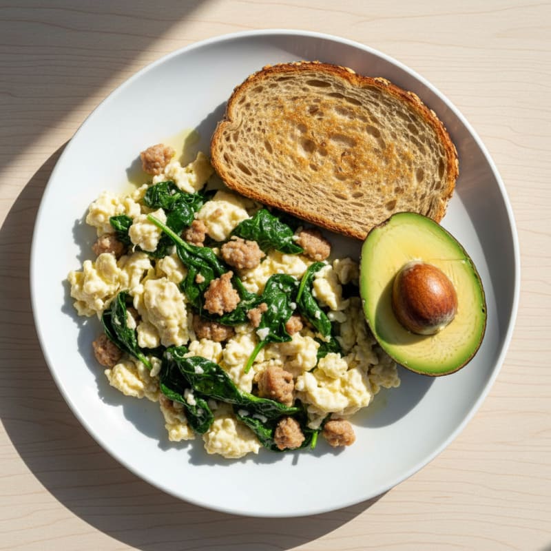 Egg White Scramble with Turkey Sausage and Spinach