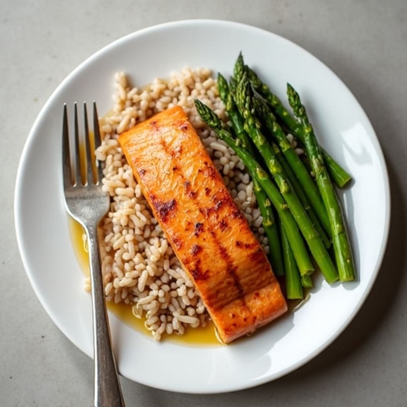 Seared Salmon with Steamed Asparagus and Brown Rice
