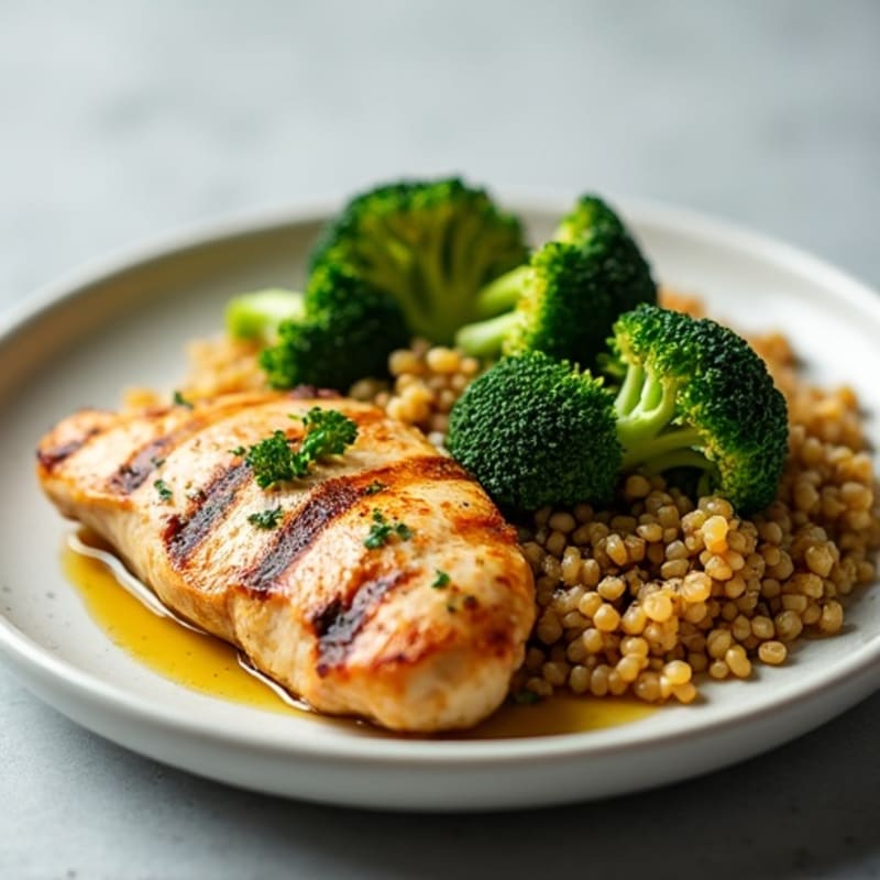 Grilled Chicken Breast with Roasted Broccoli and Quinoa