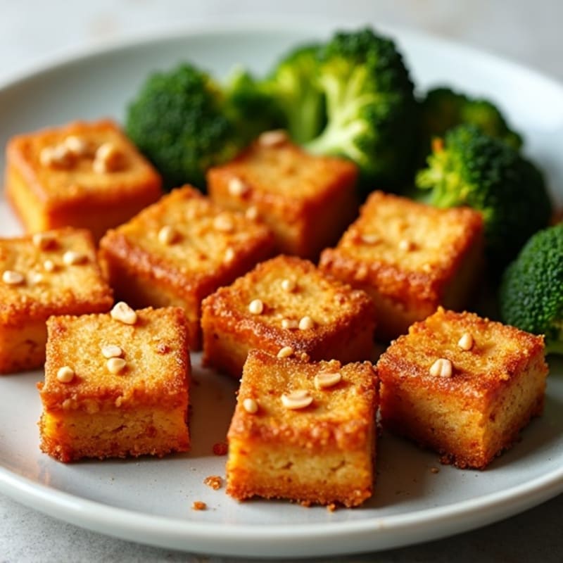 Crispy Peanut Tofu with Roasted Broccoli and Bell Peppers