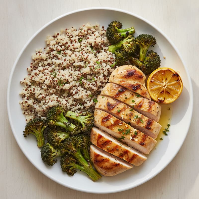 Grilled Chicken Breast with Quinoa and Roasted Broccoli