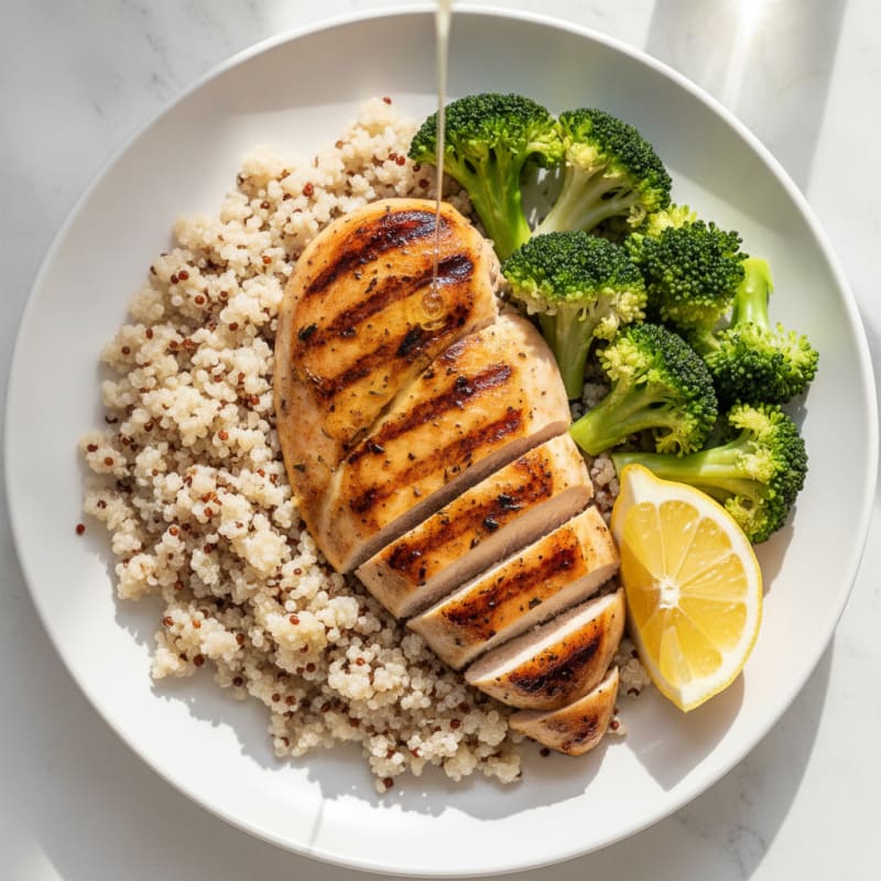 Grilled Chicken Breast with Quinoa and Steamed Broccoli
