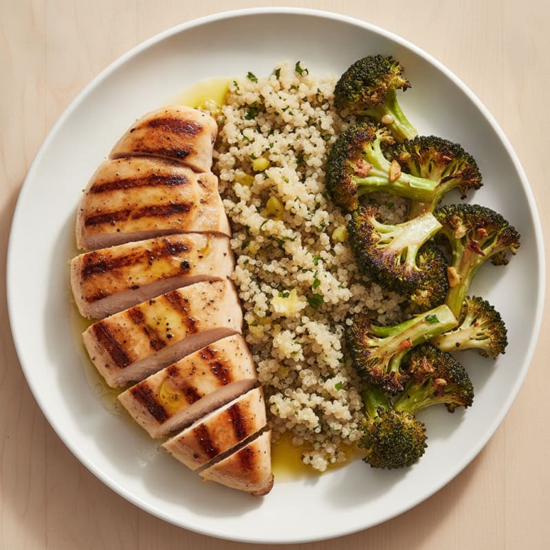 Grilled Chicken Breast with Quinoa and Roasted Broccoli