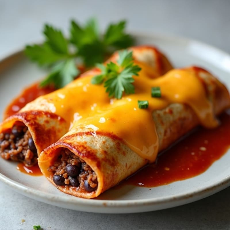 Black Bean and Ground Beef Enchiladas with Melted Cheese