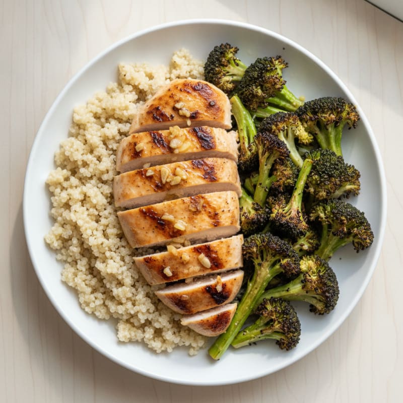Grilled Chicken Breast with Quinoa and Roasted Broccoli