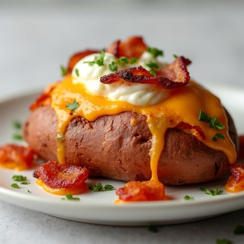 Crispy Bacon-Stuffed Sweet Potato with Melted Cheese