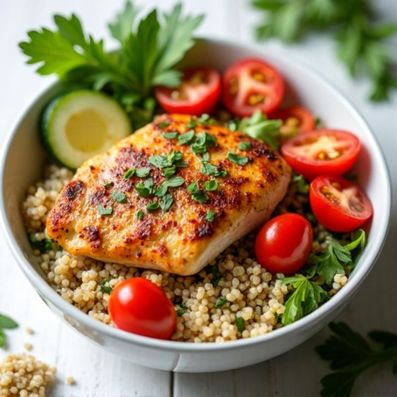 Herb-Marinated Chicken and Quinoa Bowl with Fresh Vegetables