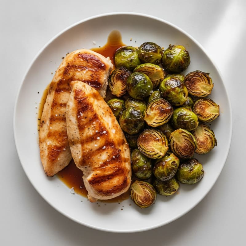 Balsamic Glazed Brussels Sprouts with Pan-Seared Chicken