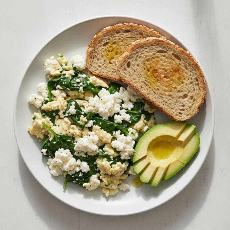 Egg White Scramble with Cottage Cheese and Sautéed Spinach
