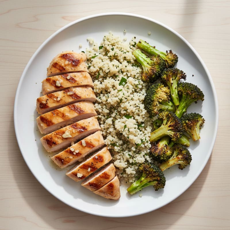 Grilled Chicken Breast with Quinoa and Roasted Broccoli