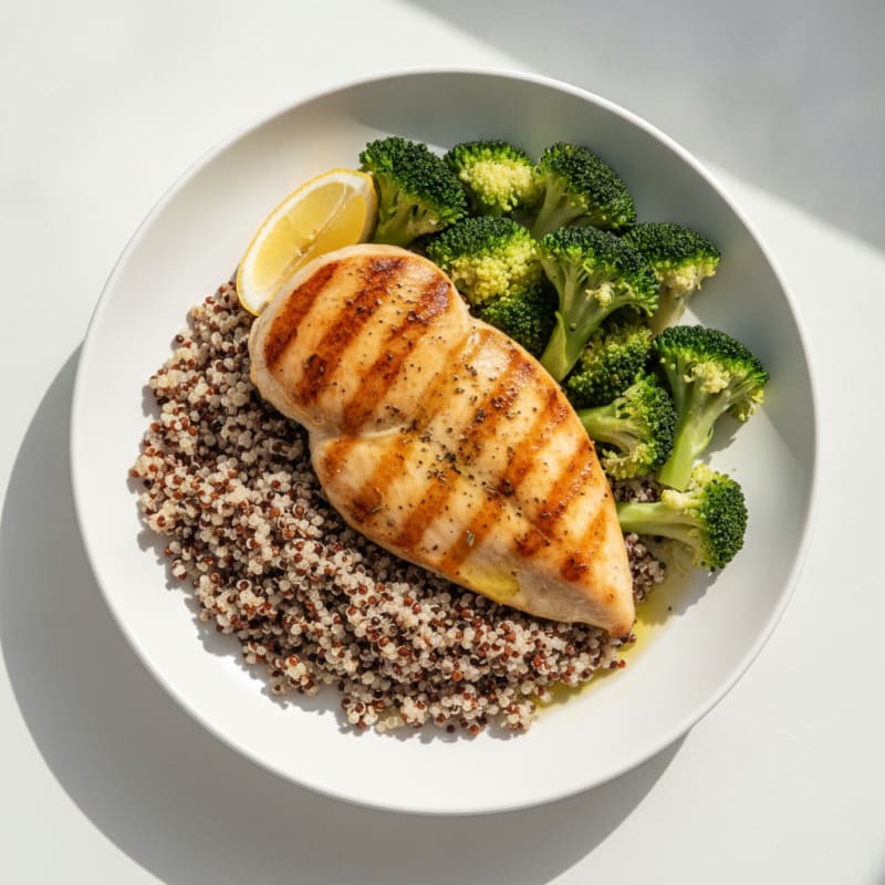 Grilled Chicken Breast with Quinoa and Steamed Broccoli