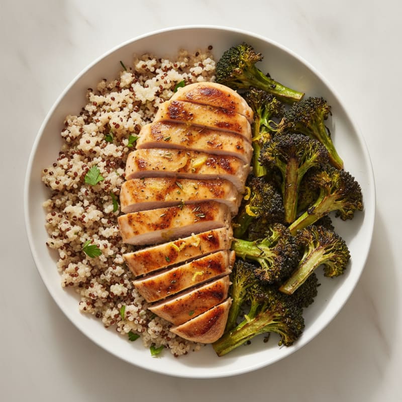 Grilled Chicken Breast with Quinoa and Roasted Broccoli
