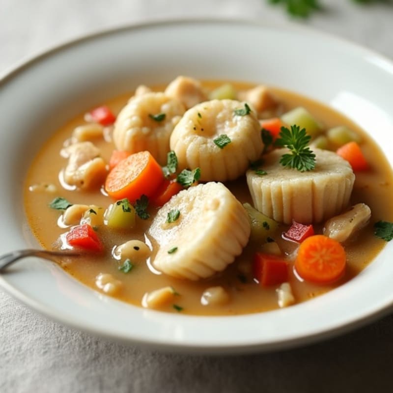 Creamy Chicken and Vegetable Stew with Fluffy Herb Dumplings