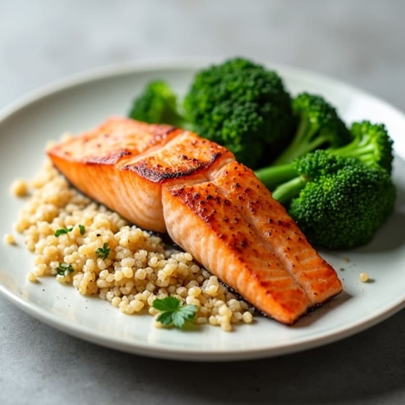 Seared Salmon with Roasted Broccoli and Quinoa