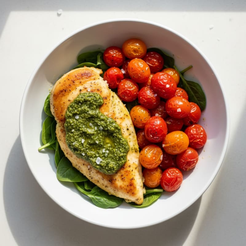 Pesto Chicken with Roasted Tomatoes