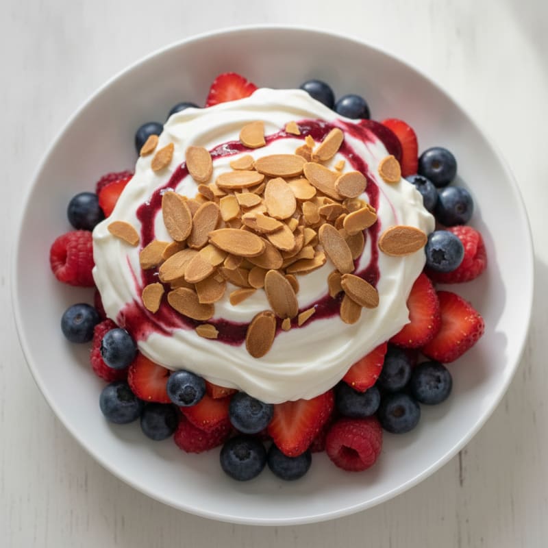 Greek Yogurt Protein Parfait with Mixed Berries and Almonds
