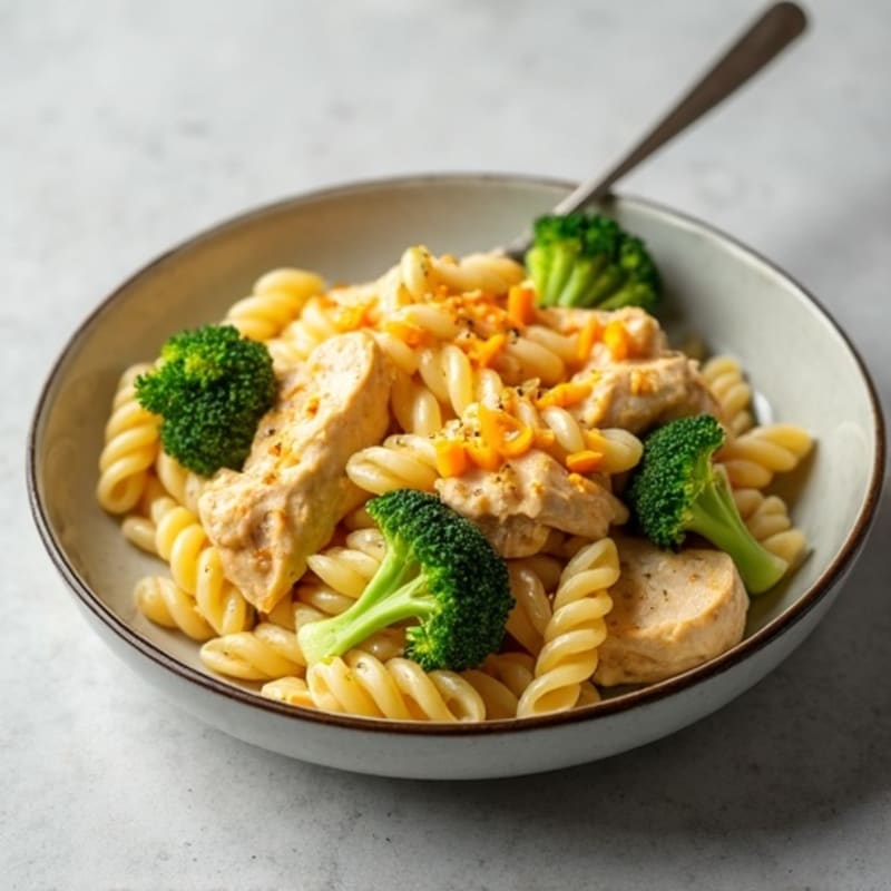 Creamy Cheesy Chicken and Whole Wheat Pasta Bake with Broccoli